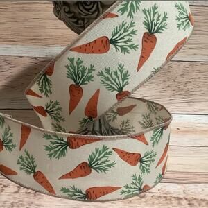 2 Pack Of Carrots on Burlap WIRE EDGED RIBBON 2-1/2" x 3 Yards New!